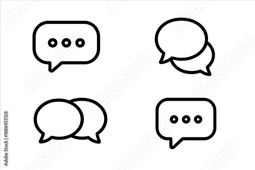 Vector chat and speech bubble line icon collection. Set of dialogue, message, and comment symbols for social media, app UI/UX, and website design. Simple communication sign.