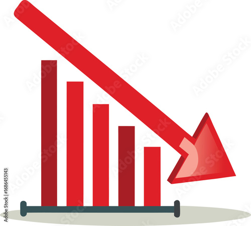 Downward Red Arrow Crashing Barrier Finance Vector