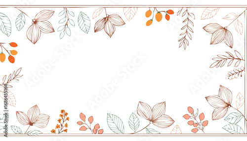 Autumnal floral and berry border design leaves branches