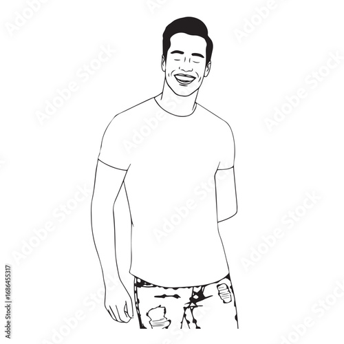 Handsome Man Black and White Illustration Vector Image Male Portrait Fashion Sketch Line Art Design