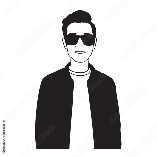 Handsome Man Black and White Illustration Vector Image Male Portrait Fashion Sketch Line Art Design