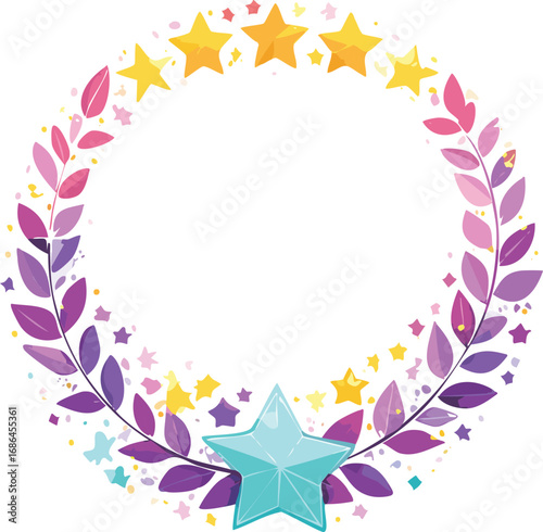 Festive floral wreath with stars and leaves pink
