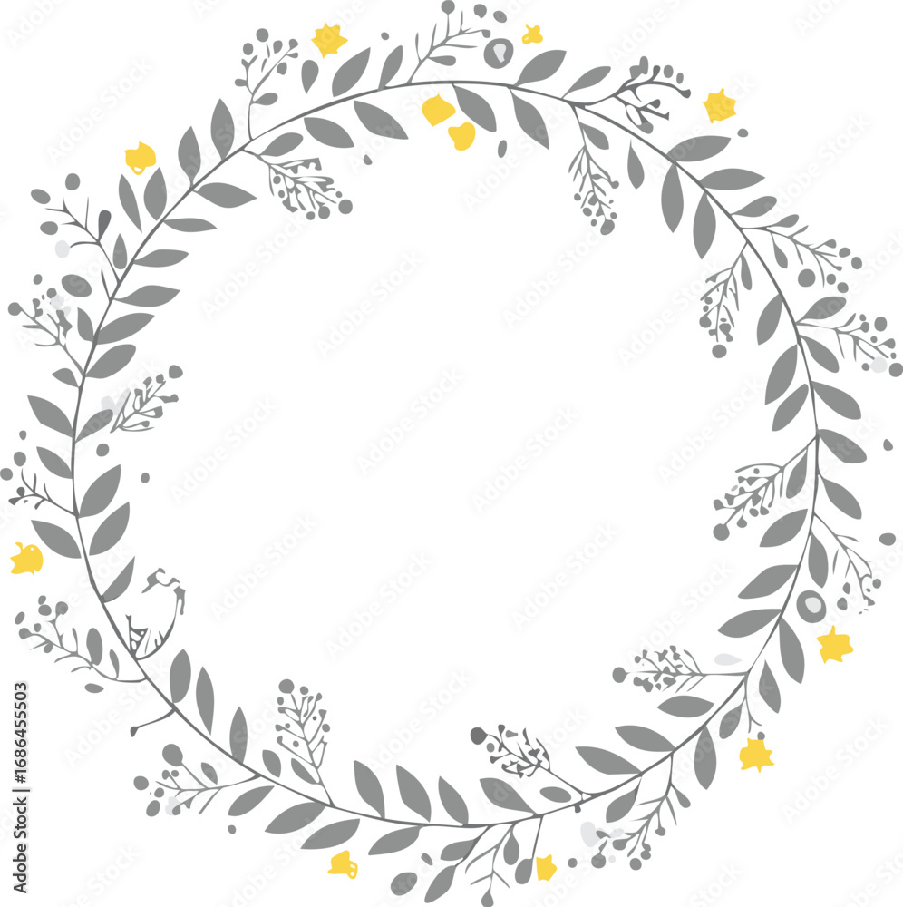 Obraz premium Gray branches yellow flowers wreath floral leaves