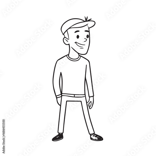 Handsome Man Black and White Illustration Vector Image Male Portrait Fashion Sketch Line Art Design