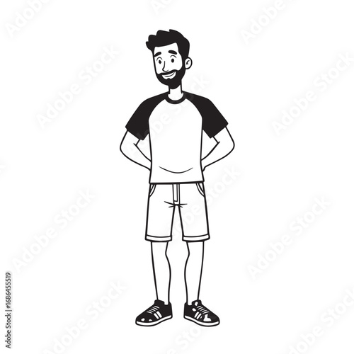 Handsome Man Black and White Illustration Vector Image Male Portrait Fashion Sketch Line Art Design