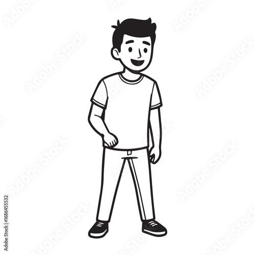 Handsome Man Black and White Illustration Vector Image Male Portrait Fashion Sketch Line Art Design