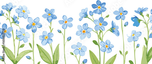 Delicate blue forget me not flowers with green leaves blue flowers floral pattern