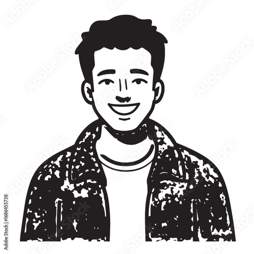 Handsome Man Black and White Illustration Vector Image Male Portrait Fashion Sketch Line Art Design