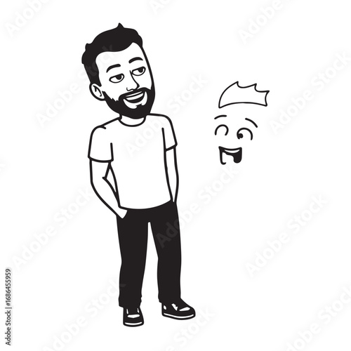 Handsome Man Black and White Illustration Vector Image Male Portrait Fashion Sketch Line Art Design