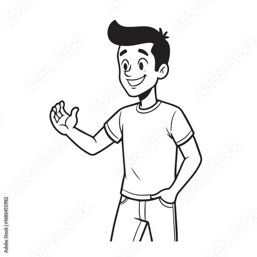 Handsome Man Black and White Illustration Vector Image Male Portrait Fashion Sketch Line Art Design