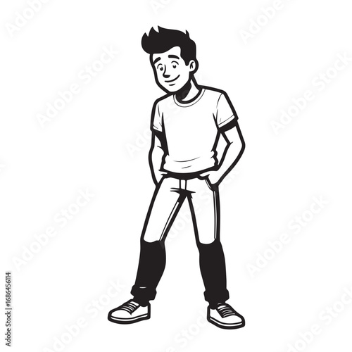 Handsome Man Black and White Illustration Vector Image Male Portrait Fashion Sketch Line Art Design