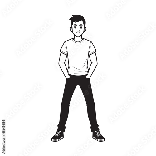 Handsome Man Black and White Illustration Vector Image Male Portrait Fashion Sketch Line Art Design