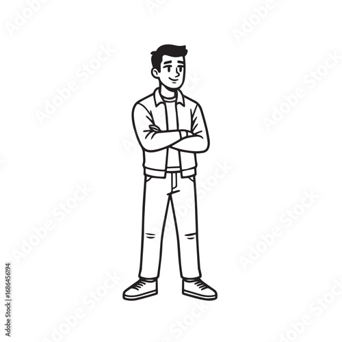 Handsome Man Black and White Illustration Vector Image Male Portrait Fashion Sketch Line Art Design
