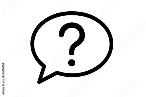 Question mark icon in speech bubble. Help, support, FAQ, query concept. Problem and solution sign. Communication symbol for thinking, doubt, asking, and information search. Isolated.