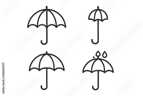 Umbrella line icon set. Weather and rain forecast symbol collection. Simple outline vector for autumn season, monsoon, or insurance concept. Minimalist parasol pictogram.