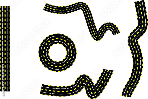 Curved and Circular Road Set – Highway and Street Path Illustration