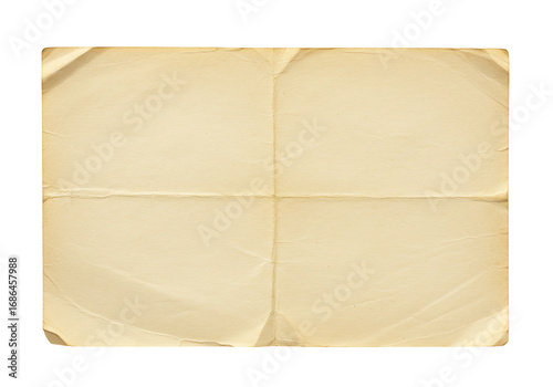 Folded vintage paper texture with creases beige aged and transparent background