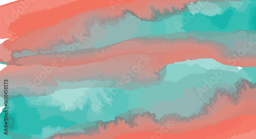 Abstract watercolor texture with coral and teal brush strokes