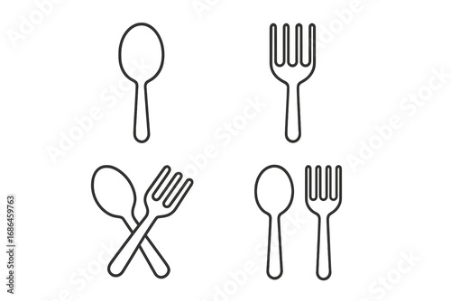 Fork and spoon line icon set. Cutlery vector collection for restaurant menu, cafe logo, and web design. Editable stroke kitchen utensil symbols. Food, dining, eating concept.