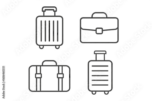 Travel bag and luggage line icon set. Suitcase, briefcase, and baggage vector icons for business trip or vacation. Minimalist outline pictogram for web, app, and UI design.