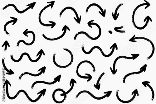 Grunge arrows point the way forward, hand drawn style for creative direction and wayfinding signs