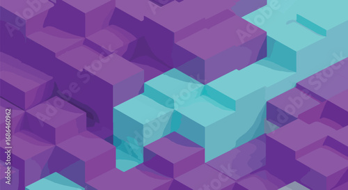 Isometric abstract blocks in purple and cyan