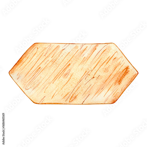 Watercolor wooden signboard, shield, banner for text. Brown hand drawn direction sign. Signs, designations for messages helping to find the way. Illustration with space for text.