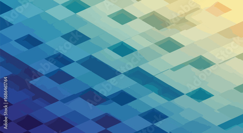 Abstract geometric pattern of overlapping blue and yellow diamonds