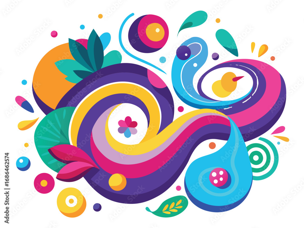 Obraz premium Rainbow Gradient Curves and Swirls Vector Design