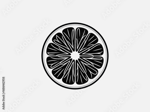 Illustration of a lemon slice, showcasing its vibrant segments and refreshing appeal in a simple black and white design