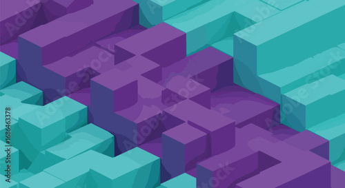 Isometric grid of purple and teal blocks