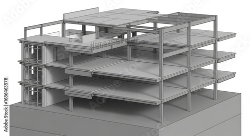 Modern Multi-story Building Framework Showing Structural Concrete Floors and Support Columns