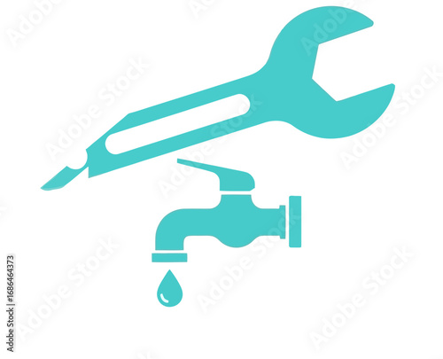 Minimalist illustration of plumbing repair tools integrated into a house outline for home
