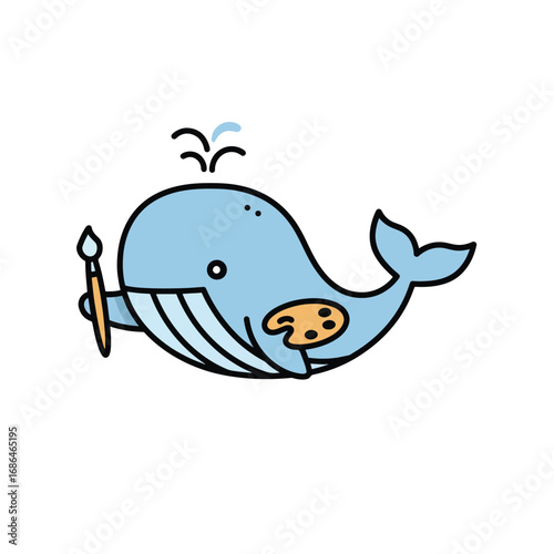 A cartoon whale holding a paintbrush and a paint palette
