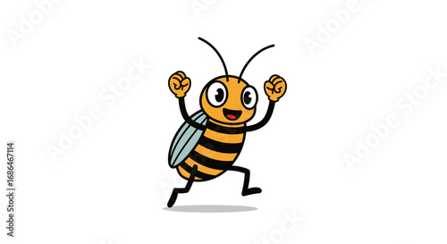 Happy cartoon bee celebrating success with joyful energy and excited movement