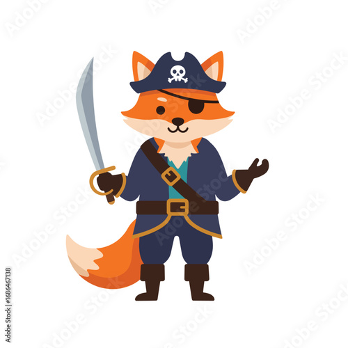 Cute fox pirate with sword and eye patch