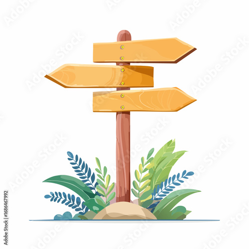 Wooden signpost with blank arrows pointing in different directions, a concept of choice, crossroads, and decision making