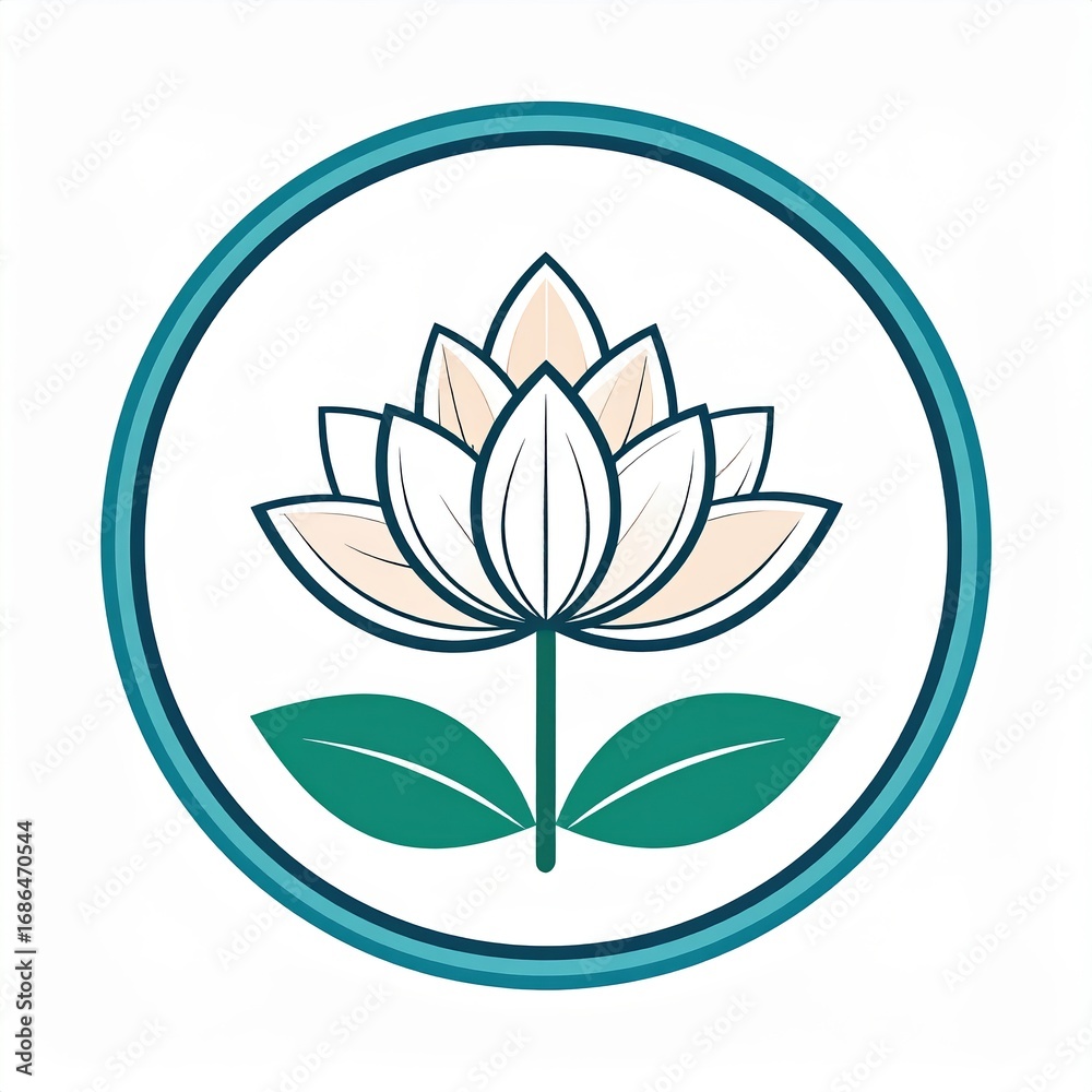 Fototapeta premium Elegant stylized lotus flower emblem in a circular frame.