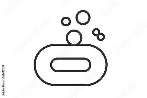 Soap bar with bubbles vector icon. Minimalistic line art symbol for hygiene, washing, and cleanliness. Simple outline graphic for bathroom, skincare, cosmetics, and cleaning products.