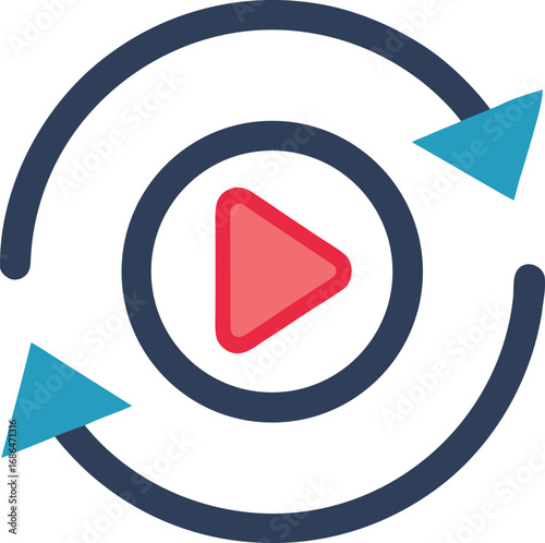 Circular arrow with play button icon