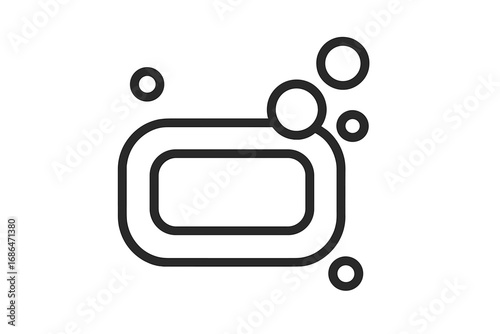 Soap bar with bubbles icon in a simple outline style. Vector illustration for hygiene and cleanliness concepts. Minimalist line art graphic symbol for washing and sanitary.