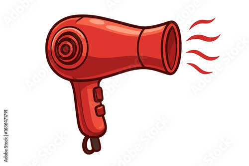 Modern Hair Dryer Icon Vector Illustration, Cartoon Style Red Blow Dryer Appliance, Hair Styling Tool, Concept Design Element for Apps, Graphics, Transparent Background, Isolated Clip Art