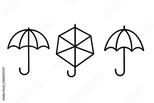 Umbrella Parasol Bumbershoot Outline Vector Cartoon Transparent Background Set. Rain Protection Icon. Weather Illustration. Rainy Season Symbol. Design Resource for Graphics and Apps