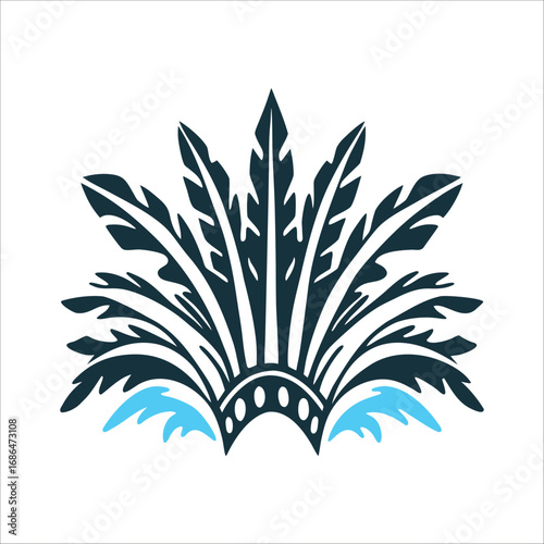 Abstract Feathered Plume Design in Teal and Blue Notting Hill Carnival Feathered headdress with symmetrical plumes vibrant turquoise on black
