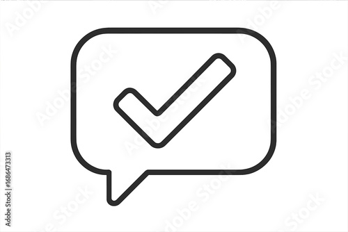 Check mark in speech bubble icon. Concept of approval, confirmation, and accepted communication. Vector illustration for agreement, correct answer, positive feedback, or completed task.