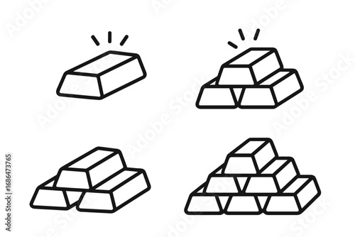 Stacked Gold Bars Icon Set, Simple Financial Wealth Vector, Precious Metal Bullion Pile, Editable Stroke Design for Infographics, Articles, Books, Marketing Materials