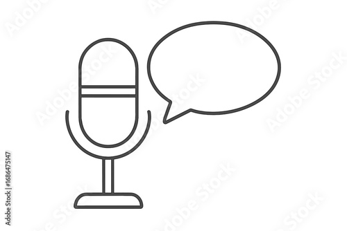 Microphone and speech bubble line icon. Vector illustration for podcast, interview, or broadcast. Communication, voice, and dialogue concept. Simple outline drawing.