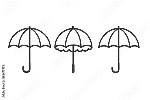 Umbrella parasol bumbershoot linear icon set. Vector outline graphic sign for design, web, apps. Simple weather symbol collection. Rain protection concept illustration.