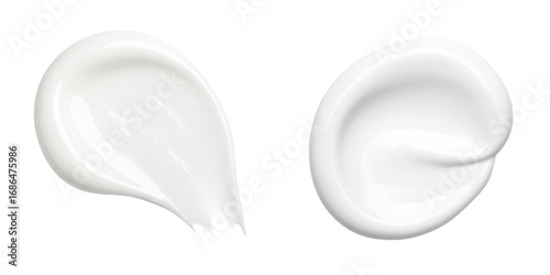 Two White Yogurt Strokes on Transparent Background in Top Down View Showing Creamy Texture