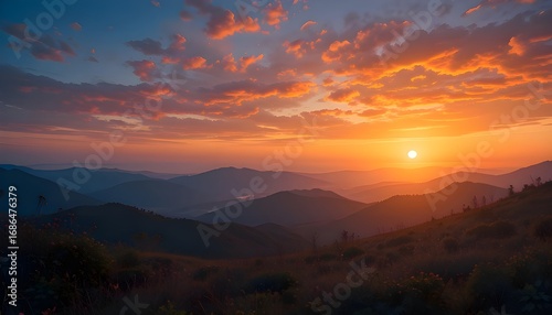 Dramatic Sunrise and Sunset Sky: Vertical Twilight Landscape with Vibrant Orange, Yellow, and Blue Hues